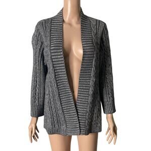 Charter Club Open Cardigan Womens Medium Gray Silver Tinsel